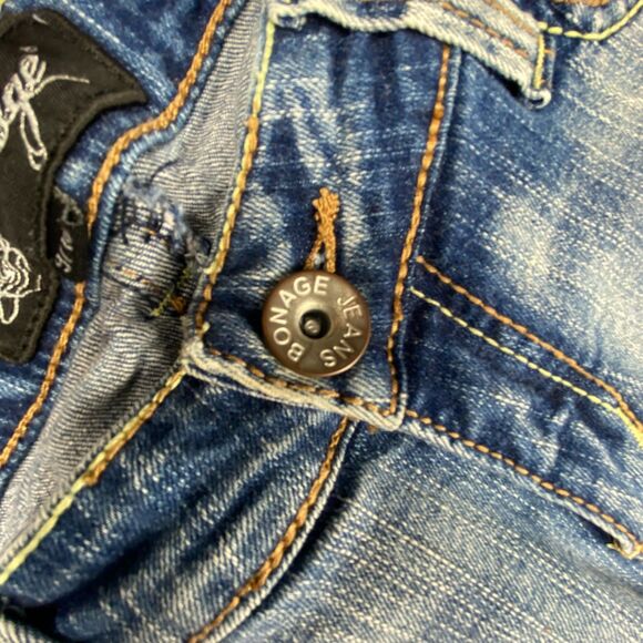 Y2K Vintage Bonage Juniors Women 9/10 Rainbow Embroidered Jeans Blue Low Rise - Picture 8 of 16